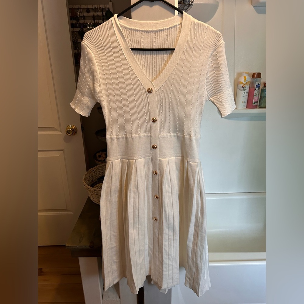 Elegant Cream Button-Down Tea Dress Boutique